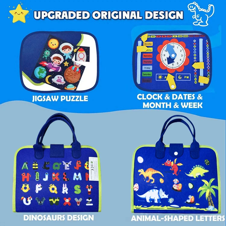 Juguete de viaje para niños, tablero ocupado silencioso de actividad de fieltro, un libro educativo de aprendizaje sensorial para movimientos de mano de vestir básicos