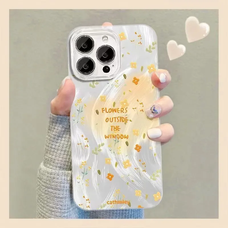 Ins floral fragments Phone Case For iPhone16 Pro Max15 14 13 12 11 XR XS Max 78Plus Y2K Feather gauze soft fall protective shell