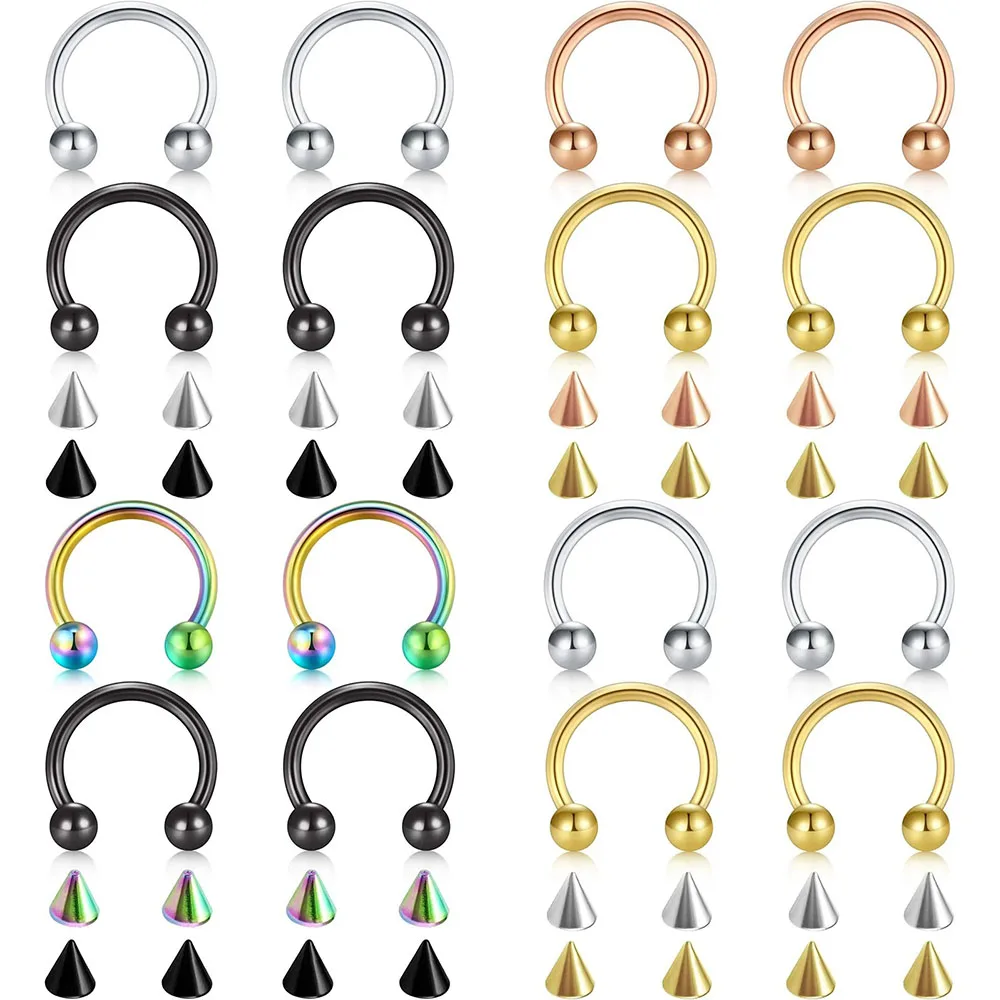Anneau de piercing en acier chirurgical 20G pour septum nasal, sourcil, lèvre, nombril, téton, hélix, tragus, boucles d'oreilles captives