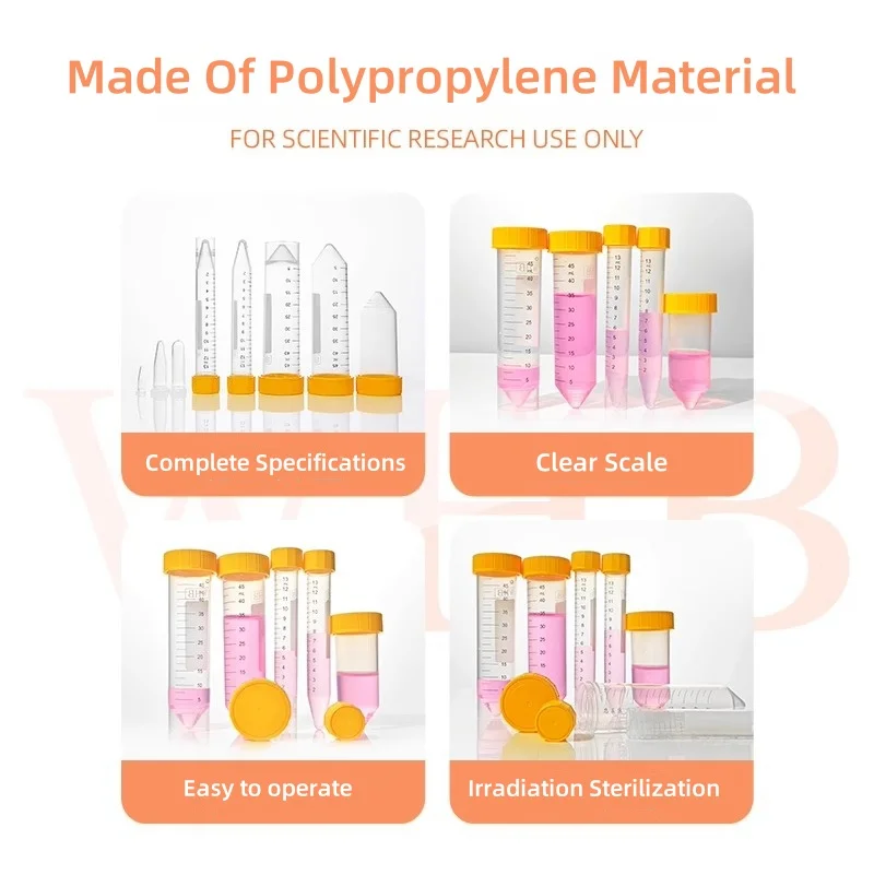 Imagem -02 - Tubo de Centrífuga com Escala Tampa Macaron Fundo de Cone Estéril de Amostragem Ferramentas Biológicas para Laboratórios Científicos 15ml 50ml