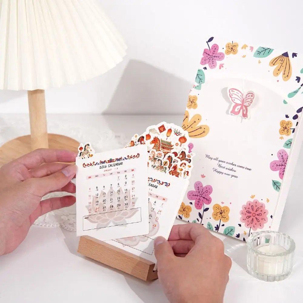 قاعدة خشبية 2026 تقويم مكتبي زهرية على شكل قاعدة قابلة للفصل زهور زهرية أجندة مكتبية /رزنامة مكتبية لتقوم بها بنفسك عرض التاريخ تقويم قائم #2