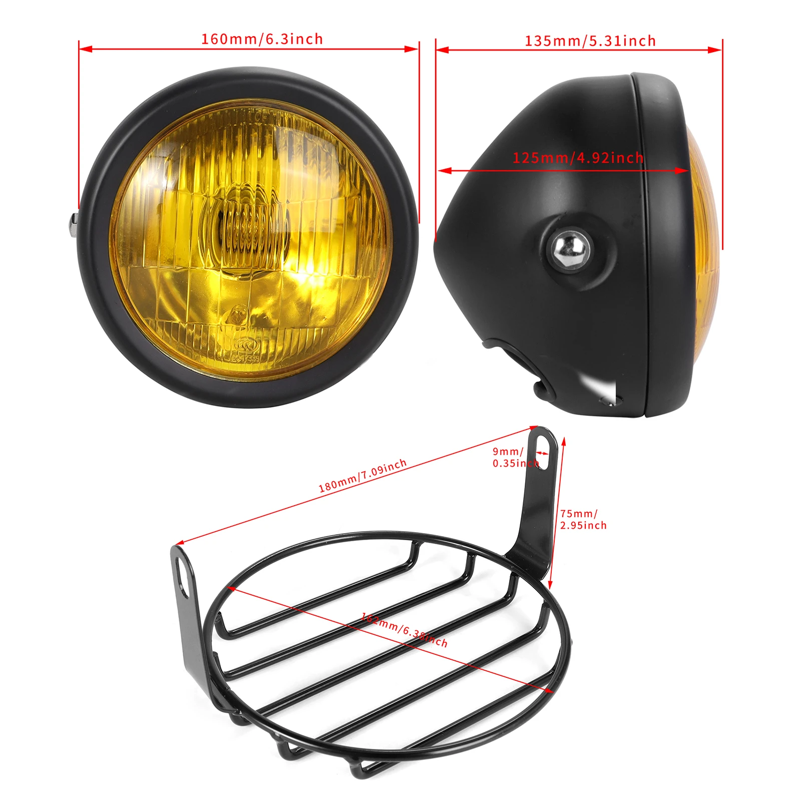 Retro Lens Motorcycle Round Modified Front Headlight Fits For CG125 GN125 With Protective Cover