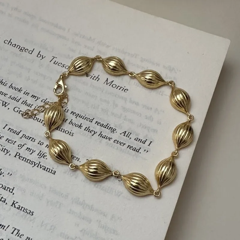 BOCAI S925 Sterling Silve Bracelet for Women Striped Pattern Shell-shape Hand String Gold Platinum Plated Fine Jewelry Wholesale