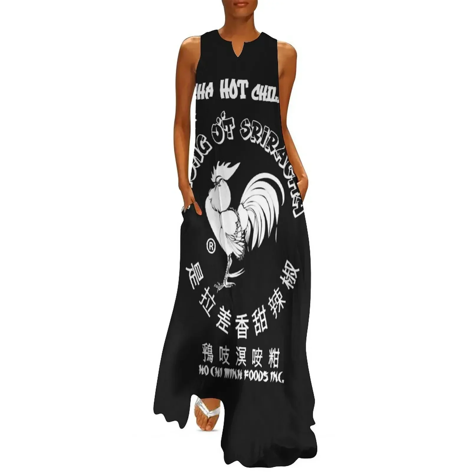 

Sriracha spicy rooster hot chili sauce Long Dress summer dress korean women fairy dress woman