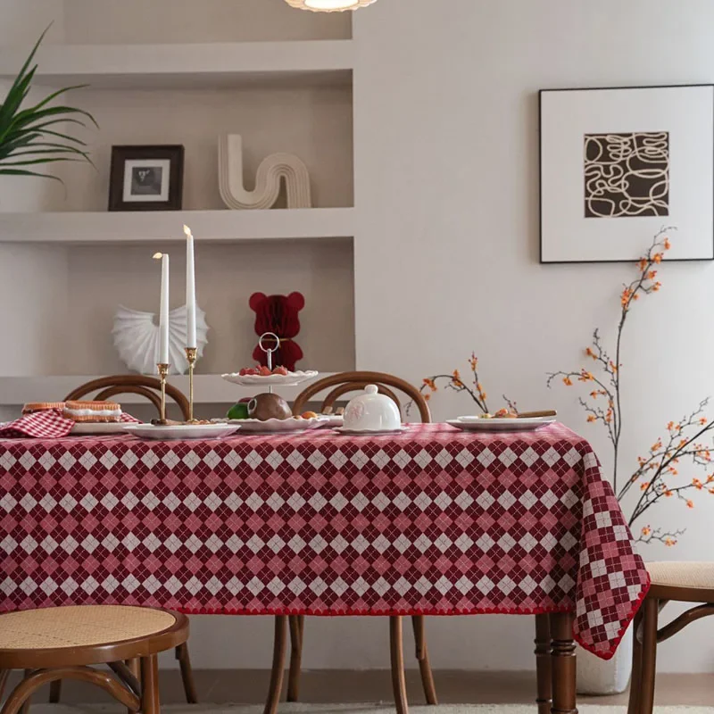 Two-Color Plaid Shell Lock Tablecloth High-Quality Anti-Dirt Table Dust Cover for Dining European Home Decor for Four Seasons