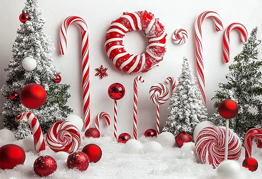 Mehofond Christmas Candyland Photography Backdrop Newborn Birthday Party Snow Balls Lollipops Trees White Background Photozone
