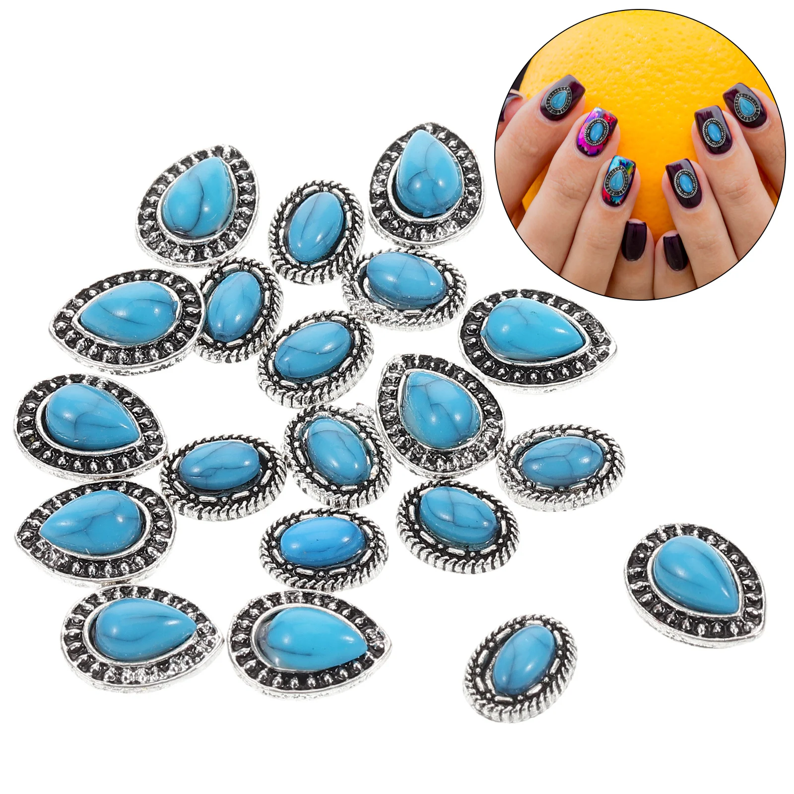 

20Pcs Nail Art Charms Retro Simulation Turquoise Vintage Alloy Resin DIY Manicure Decorations Unique Nail Jewels for Women Party