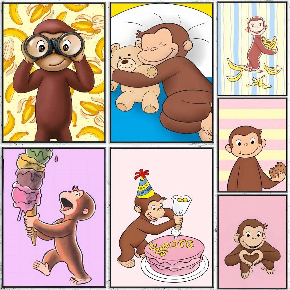 C-Curious George Poster Waterproof Wall Art Sticker For Bar Living Room Vintage Room Decor High Quality Print Gift