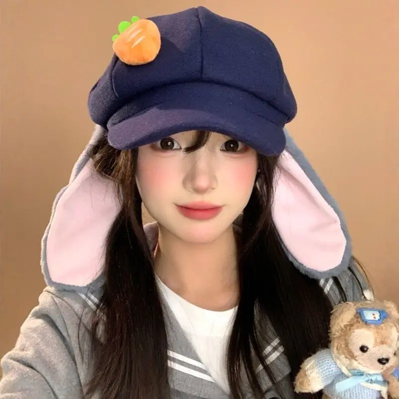 

Disney Zootopia Merchandise Creative Design Judy Nick Plush Ears Octagonal Cap Sweet Versatile Beret Couple Accessories Gifts