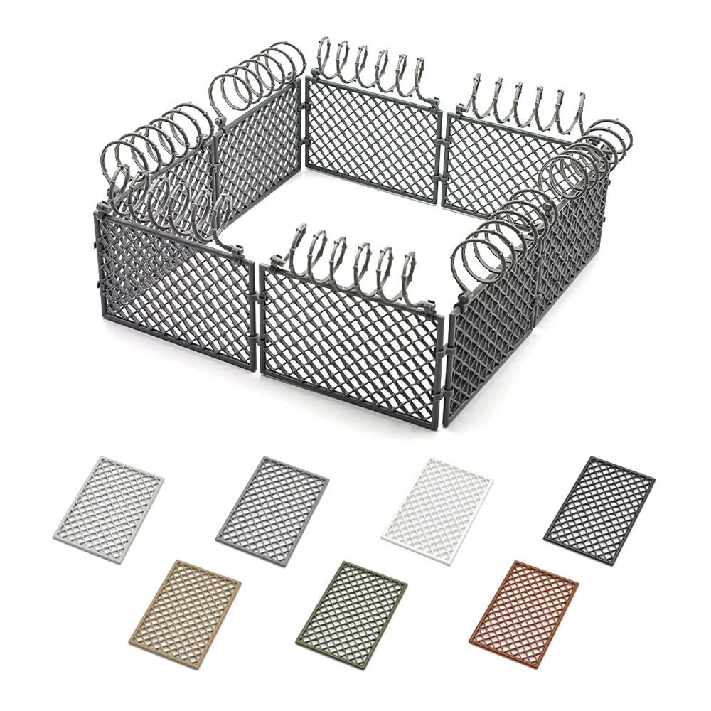 MOC military base scene building block set, barbed wire, obstacles and isolation nets, DIY construction scene toy accessories