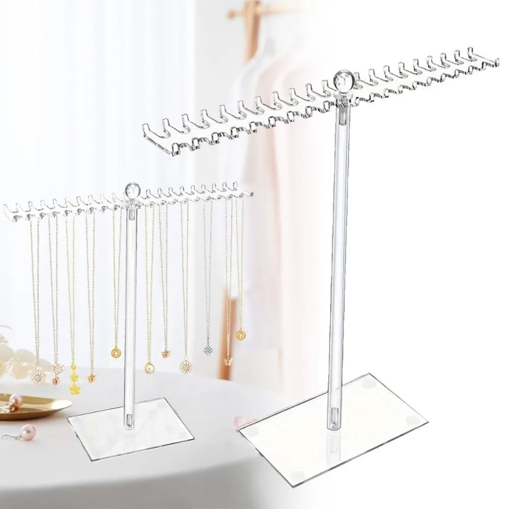 

Acrylic Necklace Holder Bilateral Hook With Base Jewelry Display Stand Transparent Bracelet Organizer Necklace Storage