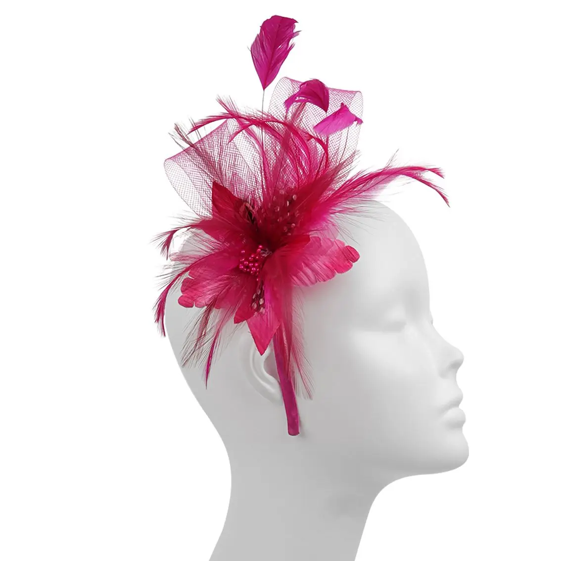 Women Chic Fascinator Cocktail Tea Party Headpiece Bridal Wedding Flower Fascinators Mesh and Feather Headband Hair Accessories