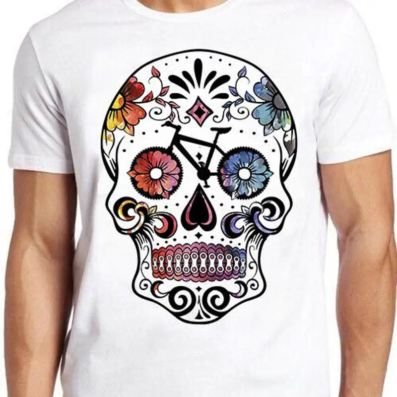 الجمجمة دراجة الهيكل العظمي الدراجة السكر الجمجمة الدراجات المائية مضحك هدية تي شيرت M476 #1