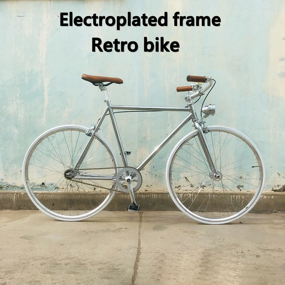 Retro bicycle silver high carbon steel frame outdoor bike V brake light single speed City bicicleta aldult commuter riding