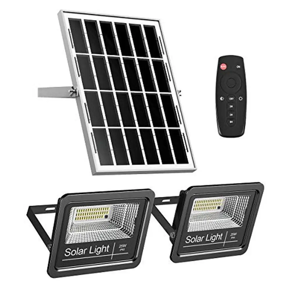 1000LM Bright White Solar Flood Light IP65 Waterproof Auto On/Off Dusk to Dawn Dual 6000K LED Lights High-efficiency Solar Panel