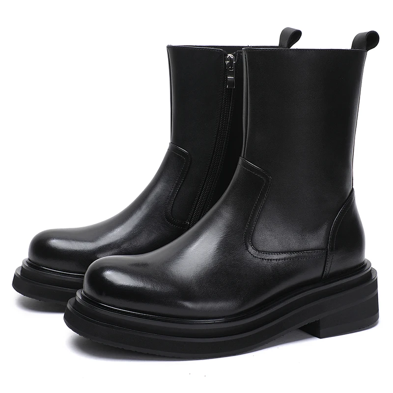 

Дизайнерские модные повседневные ботинки челси из воловьей кожи с круглым носком, мужские туфли до середины икры из натуральной кожи, мужские деловые рабочие ботинки