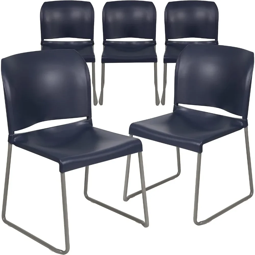 Contoured Stacking Chairs for Waiting Rooms and Offices, Ergonomic Lobby Chairs with Curved Back, Set of 5, Navy