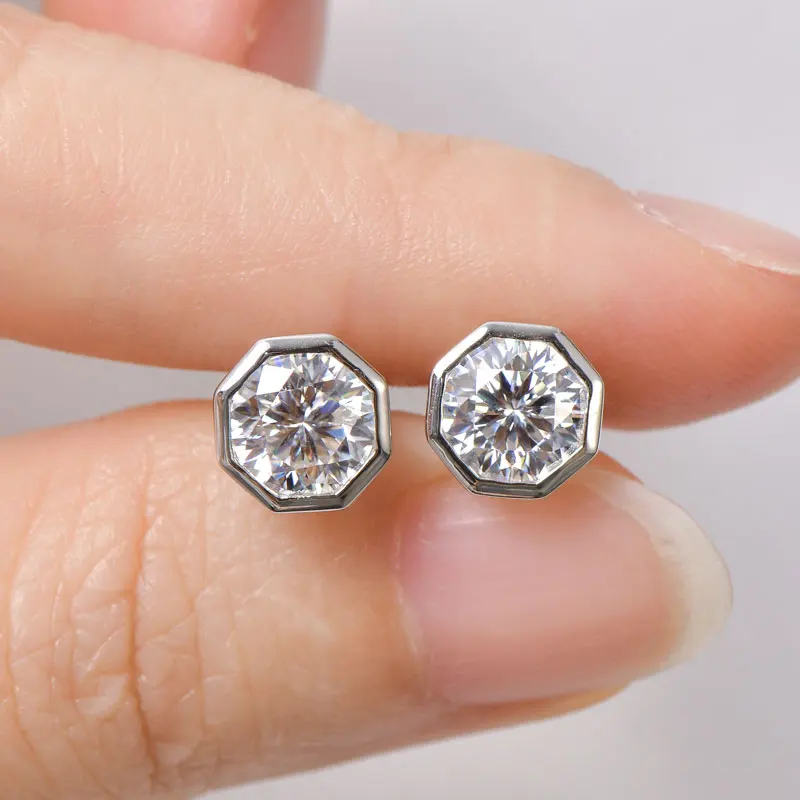 IOGOU 1CT D مويسانيتي سوليتير زوجين القرط مربط 925 فضة بوليغو أقراط للنساء الرجال مع شهادة مجوهرات