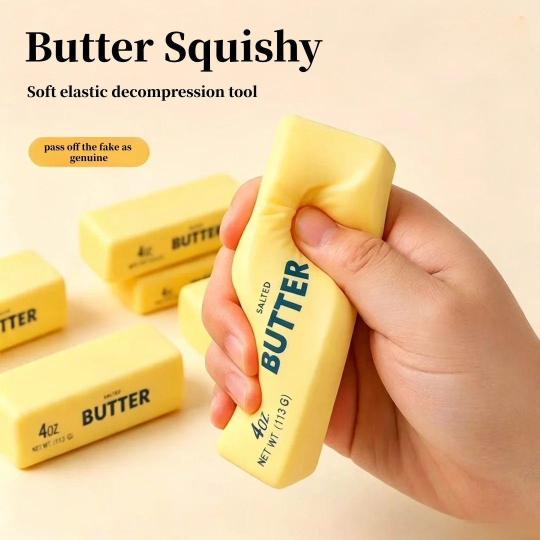 Butter decompression stick，A cute butter squeezing toy for office desk decoration, party gifts, and children's anxiety，2 pieces