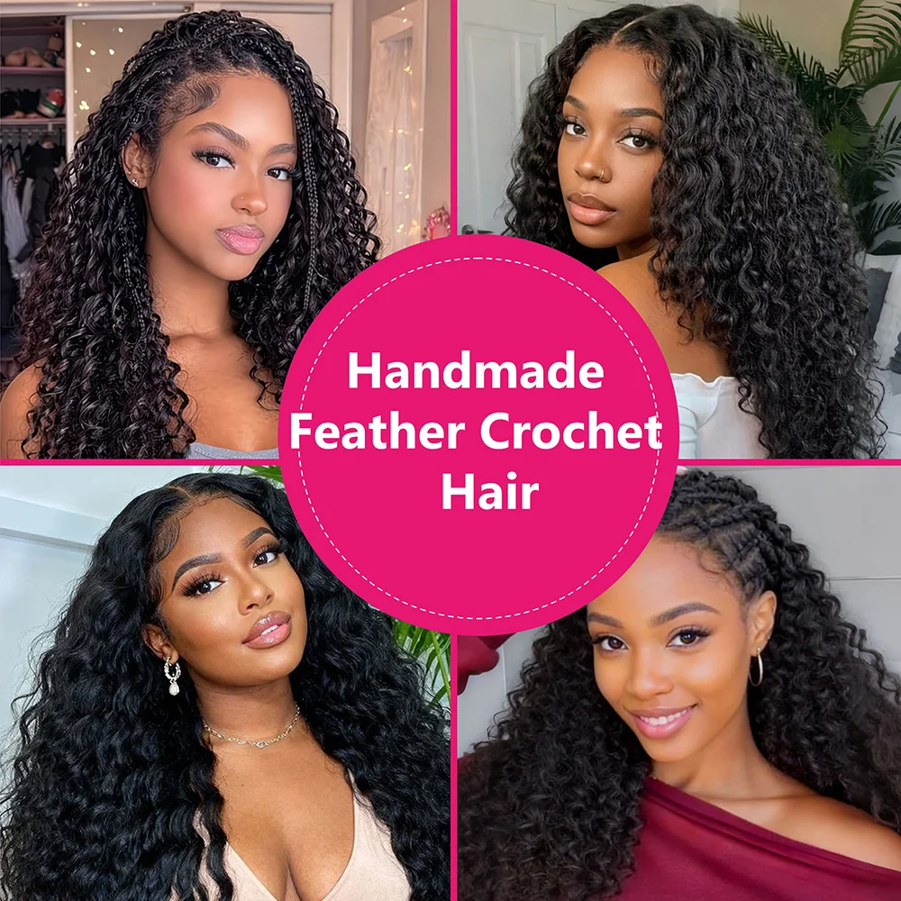 Rambut Crochet Manusia Bergelombang Dalam Model Pre Looped Feathered Untuk Kepang Boho, Dapat Digunakan Kembali, Miracle Knots Crochet Human Hair
