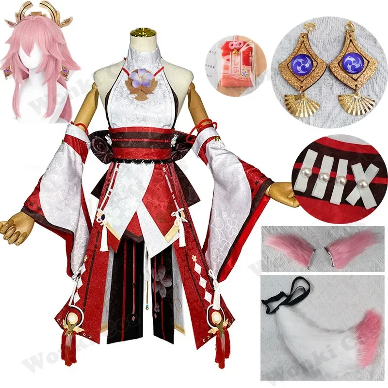 

Game Impact Cosplay Yae Miko Guuji Yae Cosplay Costume with Headwear Cosplay Wig Tail Ears Halloween Party Costumes