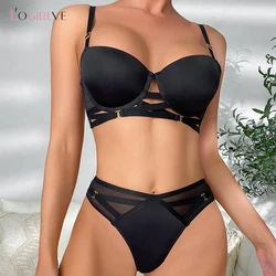 Logirlve Hollow Out Bra Set Sexy French Lingerie Push Up Brassiere Gather Underwear Set Low Waist Panties For Women Underwear