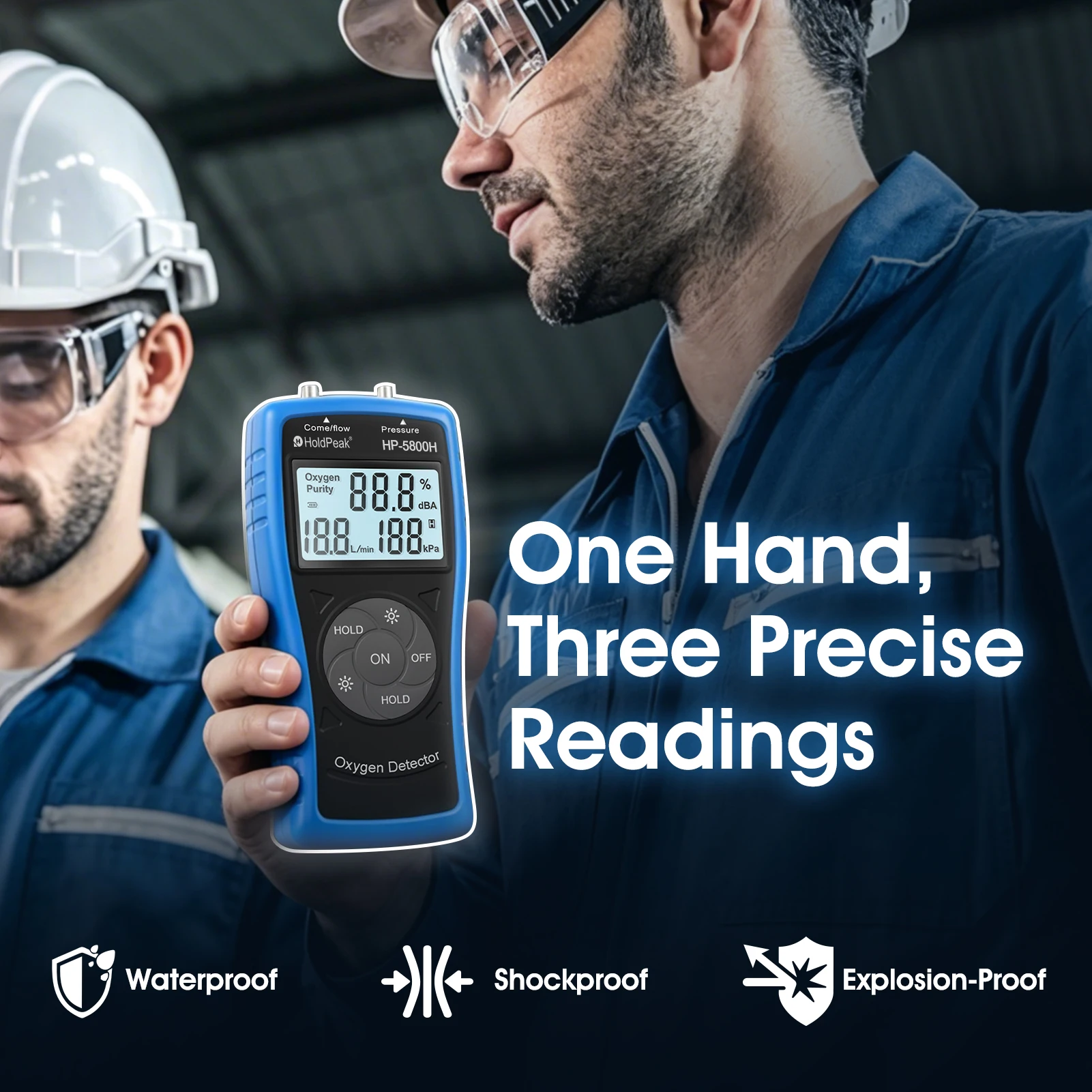 Handheld Ultrasonic Oxygen Detector 0-10L/min 21%-95.6% O2 Pressure Tester for PSA Concentrator Holdpeak 5800H