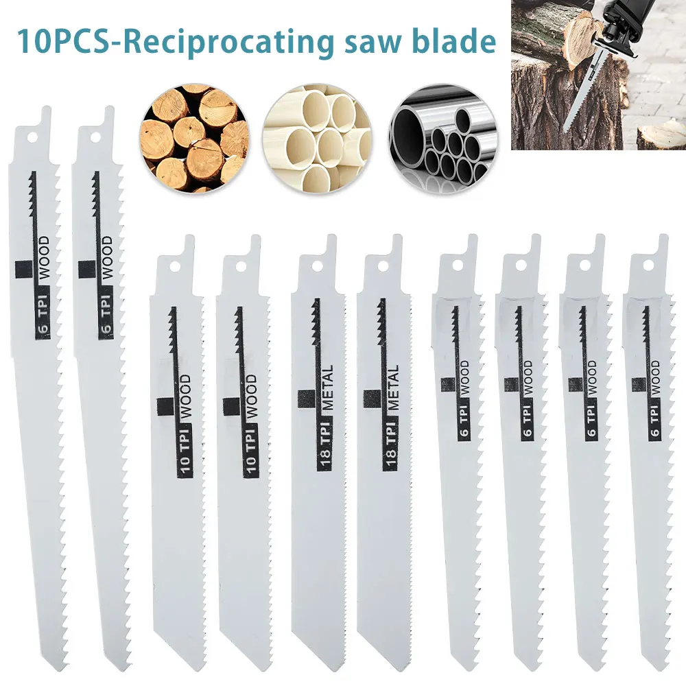 10pcs Reciprocating Saw Blades Saber Saw Handsaw Multi Saw Blade For Cutting Wood Metal PVC Tube Power Tools Accessories