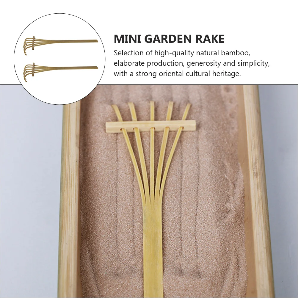 2 Pcs Decor Five-Tooth Bamboo Sand Rake Mini Garden Zen Miniature Decoration Table Tools for Sandbox Child