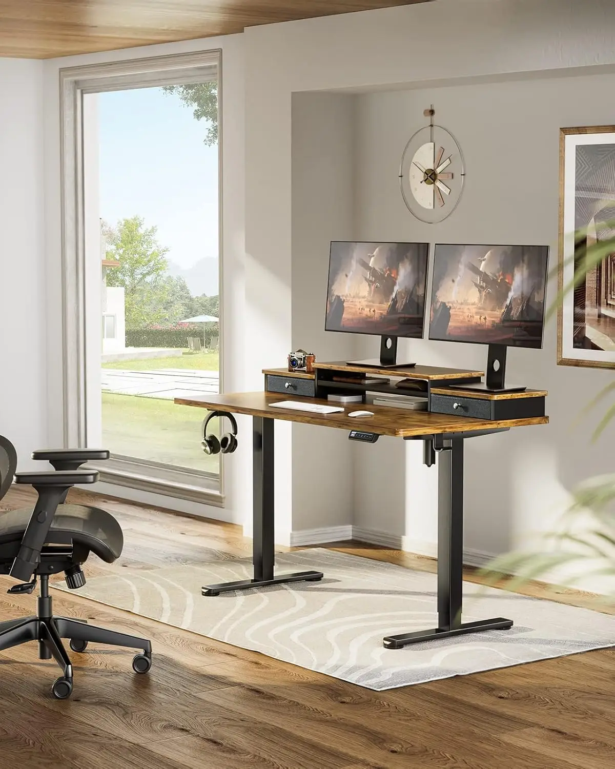 

Electric Standing Desk with Double Drawers, 55x28 Inches Adjustable Height Sit Stand Up Desk