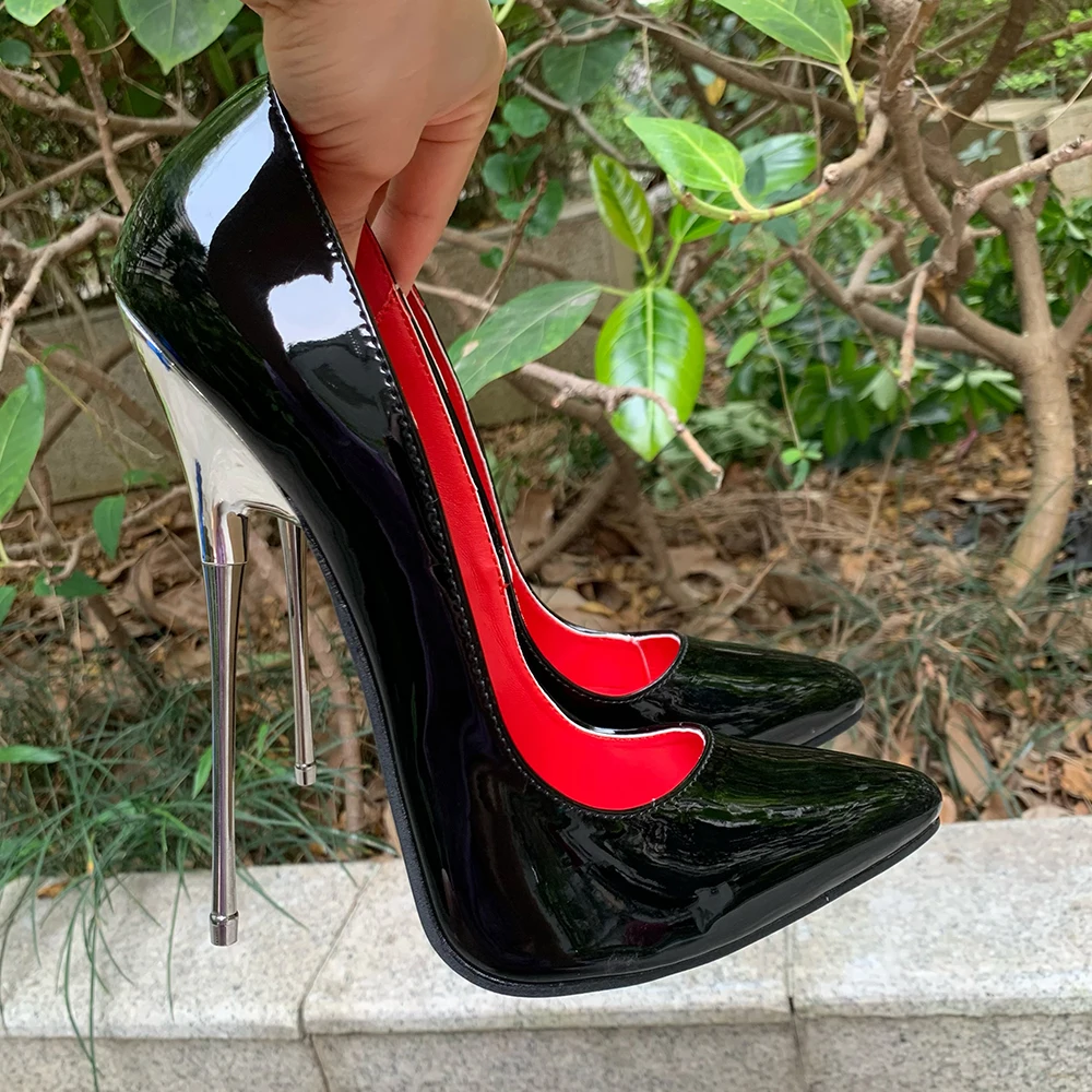 

16cm Extreme Metal High Heels Stilettos Women Glitter Plated heel Black Red insidePumps Fetish Catwalk Unisex Shoes