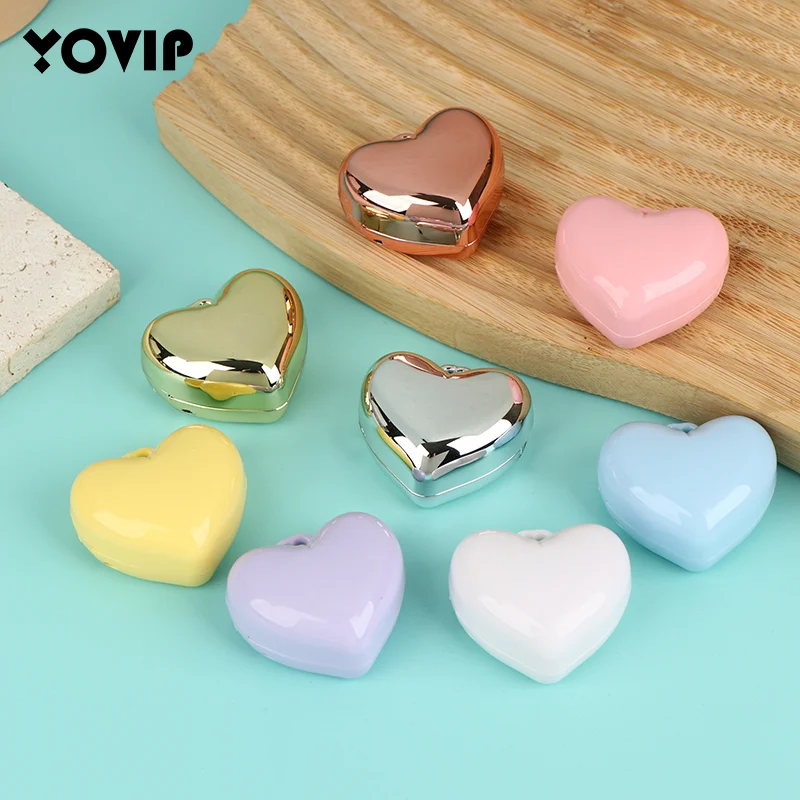 1Pcs Heart Shape Mini Empty Blush Powder Box Eye Shadow Container With Mirror And Aluminum Pan Key Chain Lipstick Case Packaging