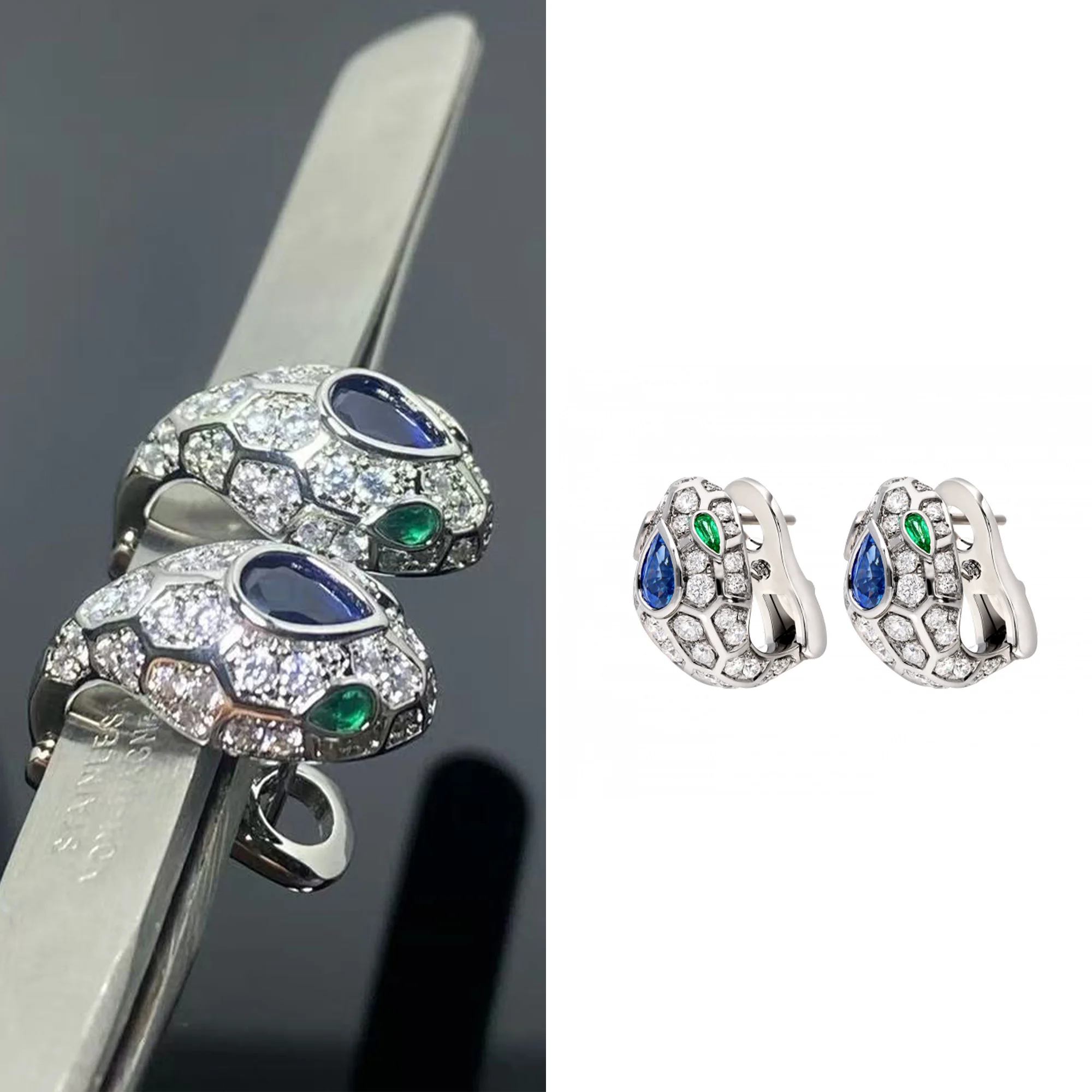 

Light luxury full diamond snake head earrings made of pure silver S925, with a niche design and trendy earrings Serpenti series