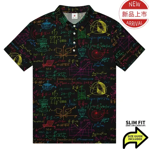 Summer Fashion Short Sleeve Sport Casual Polo Shirt Men Mathematical Physical Formulas 3D Print Quick Drying Golf Polo Shirt Top