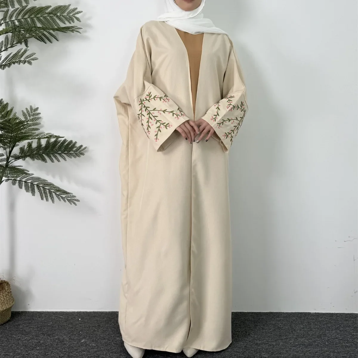 Abaya bordada con frente abierto para mujer, Vestido largo de manga larga, cárdigan musulmán, caftán