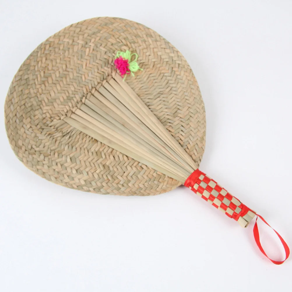 مروحة من القش مصنوعة يدويًا مع مزيج من القماش، تبريد ديكور قابل للتعليق على الحائط للمنزل والحديقة والسفر ومروحة أوراق القطط #4