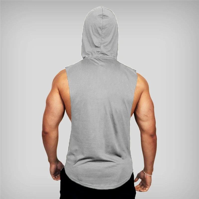 Camiseta sin mangas de algodón con capucha para hombre, ropa deportiva informal para culturismo, chaleco de Fitness