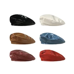 Korean Pu Bright Leather Beret Spring and Summer British Versatile Literary and Retro Patent Leather Painter Hat for Women