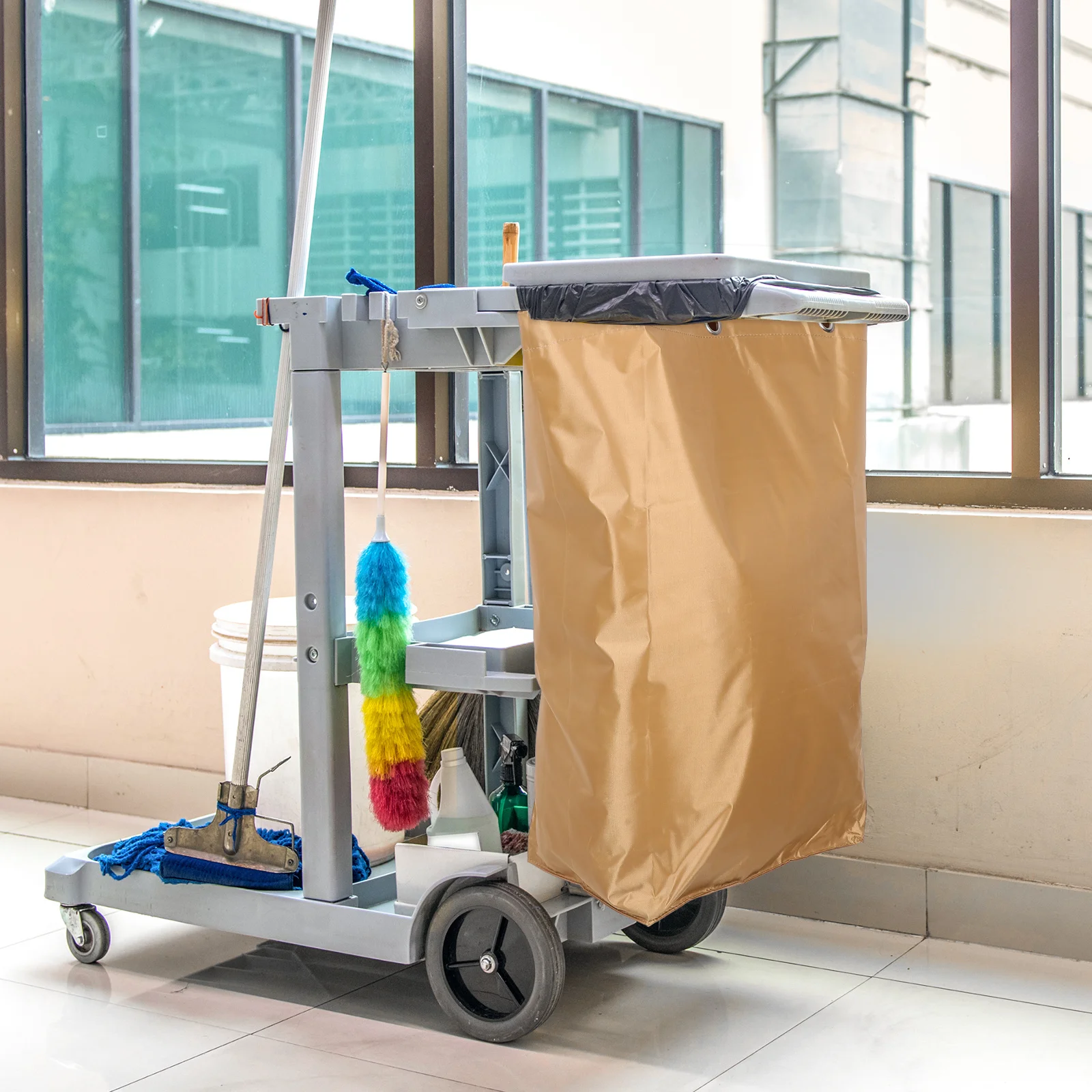 

Janitorial Cart Bag Large Capacity Canvas Cleaning Bag Durable Replacement Janitorial Supply Cleaning Cart Pouch