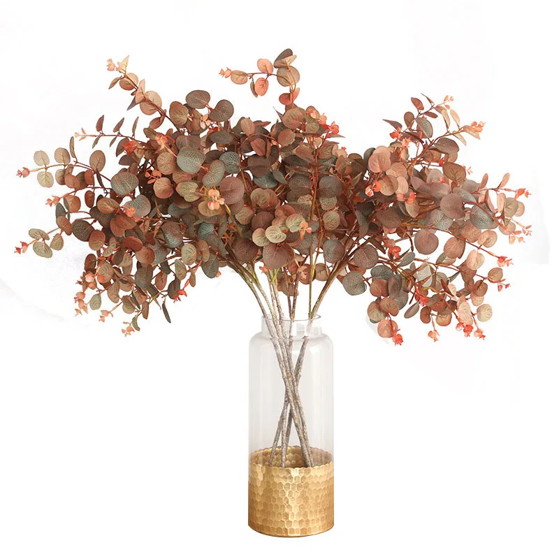 Luxury Lush Eucalyptus tree branch silk artificial leaves decoration plante artificielle autumn greens home decor