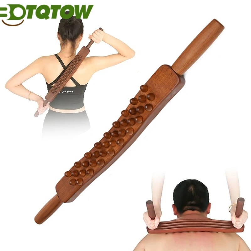 1Pcs Wood Therapy Massage Tools,Massage Stick,Wood Stick for Massagea,Double Row 34 Bead acupoint Treatment Tool for Back Leg