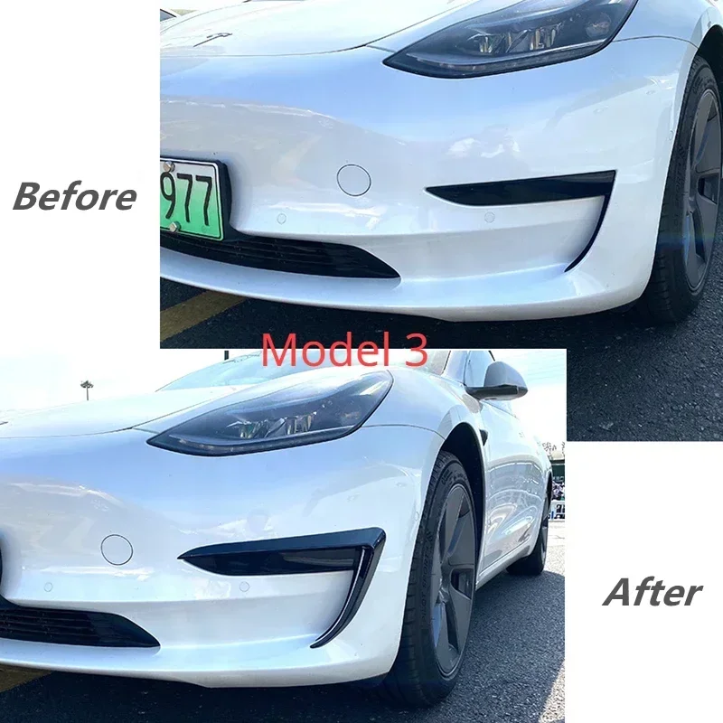 For Tesla Model 3 Y Front Bumper Cover Wind Knife Fog Lamp Sticker Eyebrow Spoiler Blade Trim ABS Car Modification 2017-2023