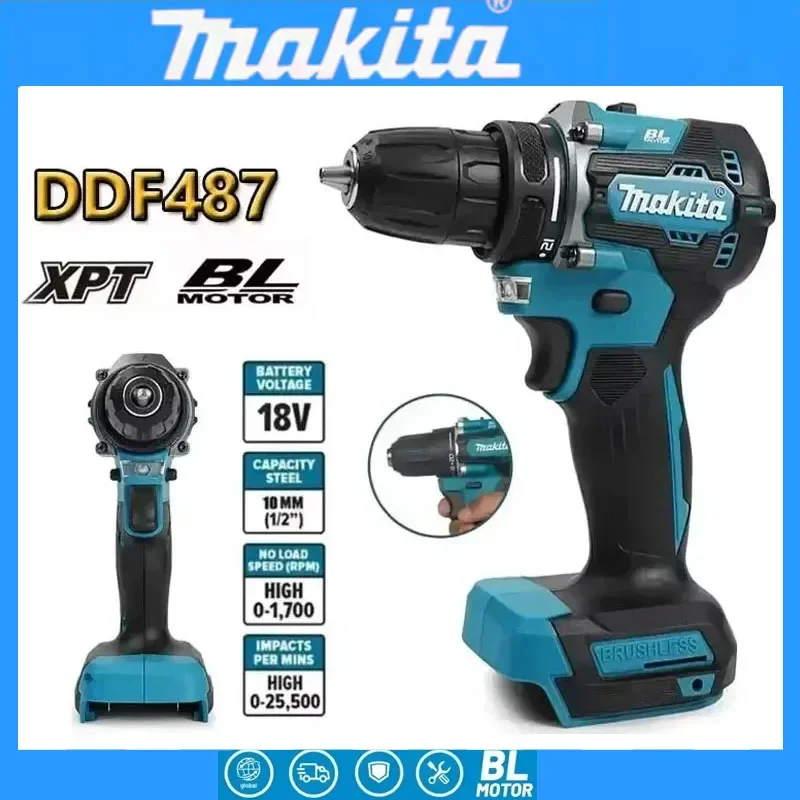 

Бесщеточная электродрель Makita DDF487 18В, подходит для ударной дрели с пятью патронами для отделочных работ, использует аккумулятор Makita 18В.