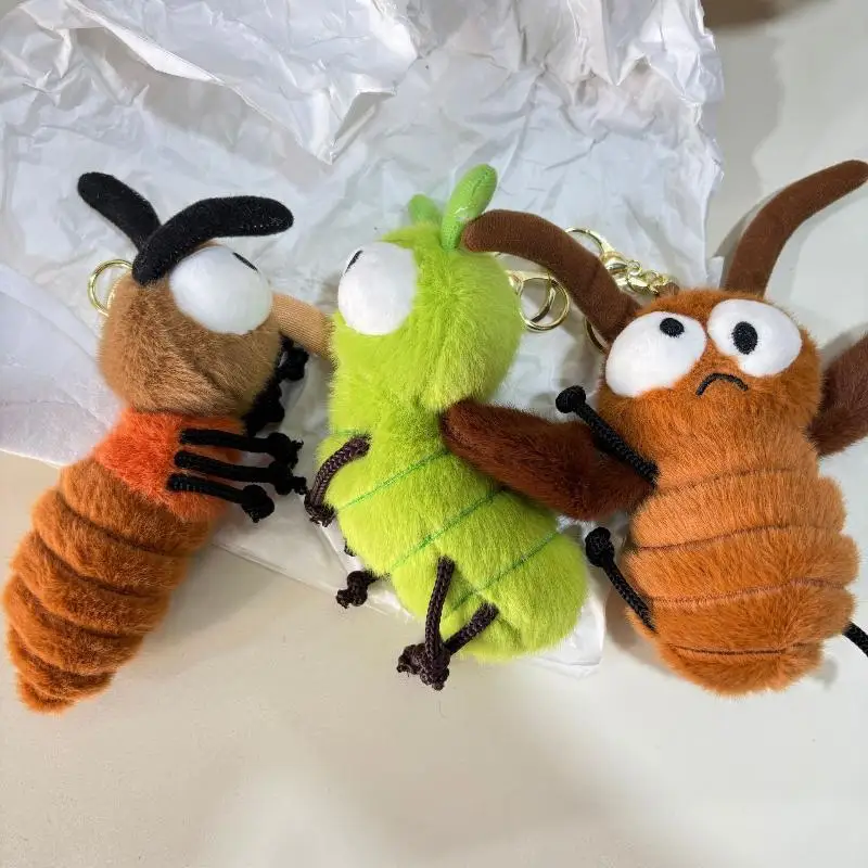 Cute Cartoon Creative Insect Mosquitoes Caterpillars Cockroaches Plush Keychain Doll Pendant Kawaii Backpack Ornament Decoration