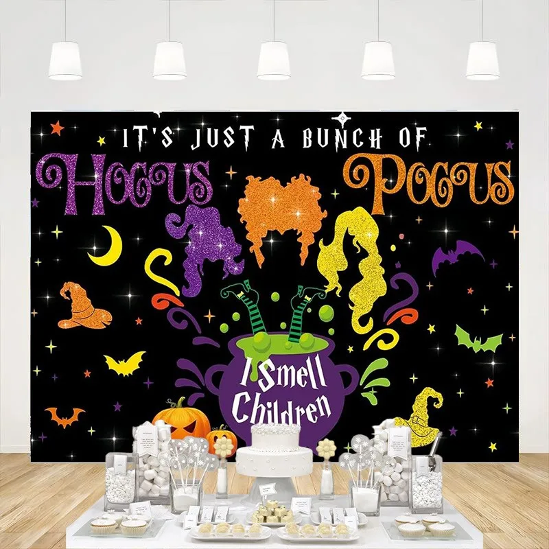 

Halloween Backdrop Witch Sisters It's Just A Bunch of Hocus Pocus Photography Background Party Decoration Banner Studio Props