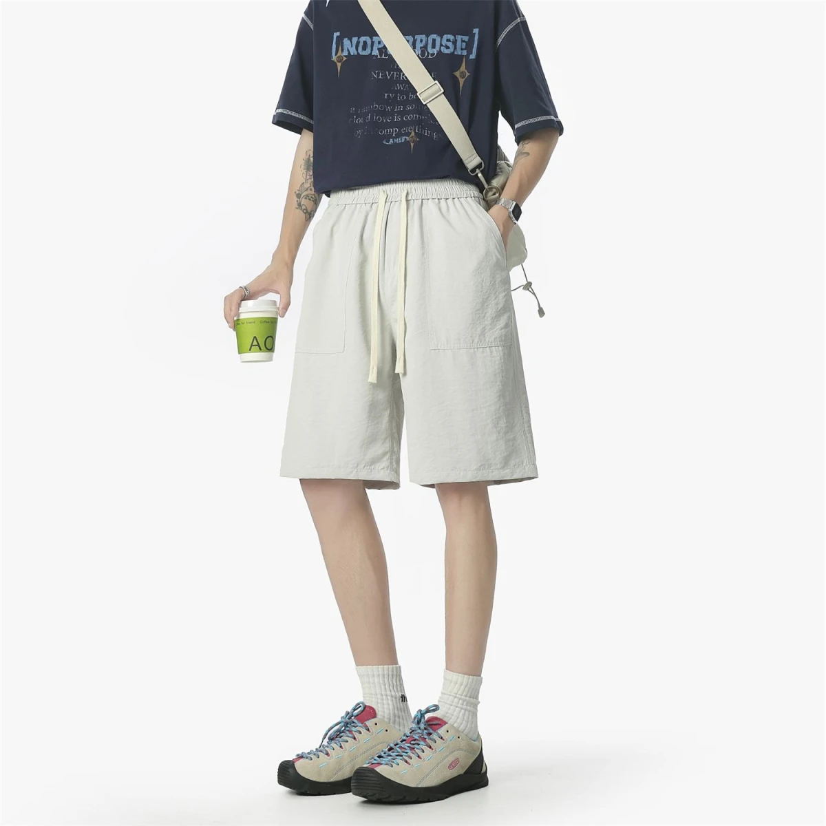 

Casual Ice Silk Qui Dry Five-Quarter orts Men's Summer Lightweight Beach Faionable American Versatile orts Polyester ...