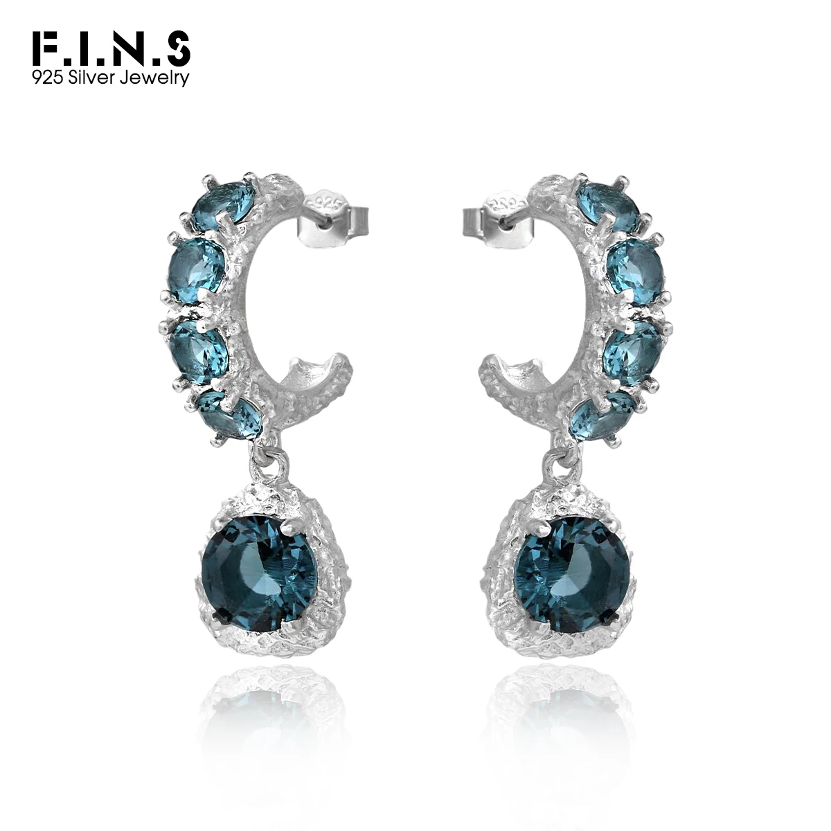 

Серьги F.I.N.S Temperament, нерегулярные серьги из стерлингового серебра 925 пробы с цирконом, синий океан, CZ, серьги-гвоздики для пирсинга в форме капли воды, ювелирные изделия