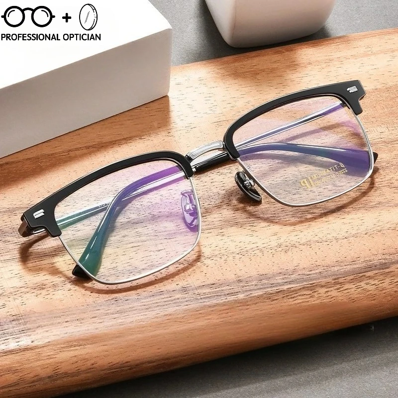 

Retro Half Frame Scholarly Tech Eyebrow Titanium Frame Myopia Hyperopia Astigmatism Anti Blue Light Prescription Optical Glasses