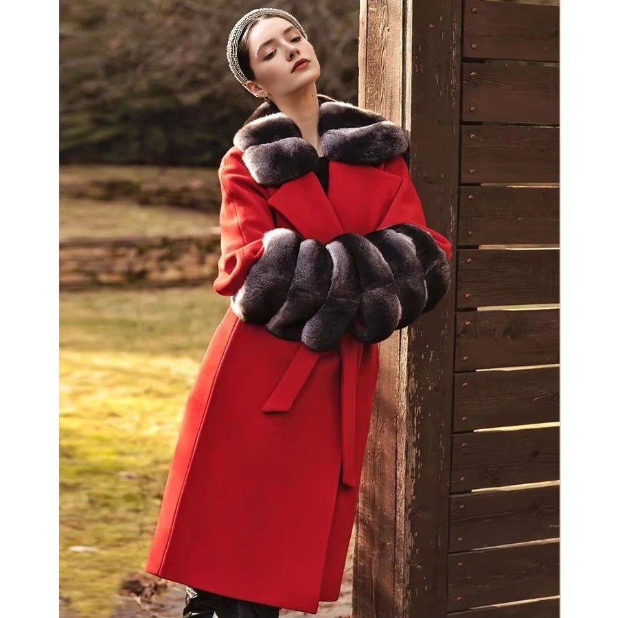 

Шуба из натуральной кашемировой шерсти, женская зимняя куртка, женское длинное пальто, пальто из натурального меха кролика рекс, теплая мода