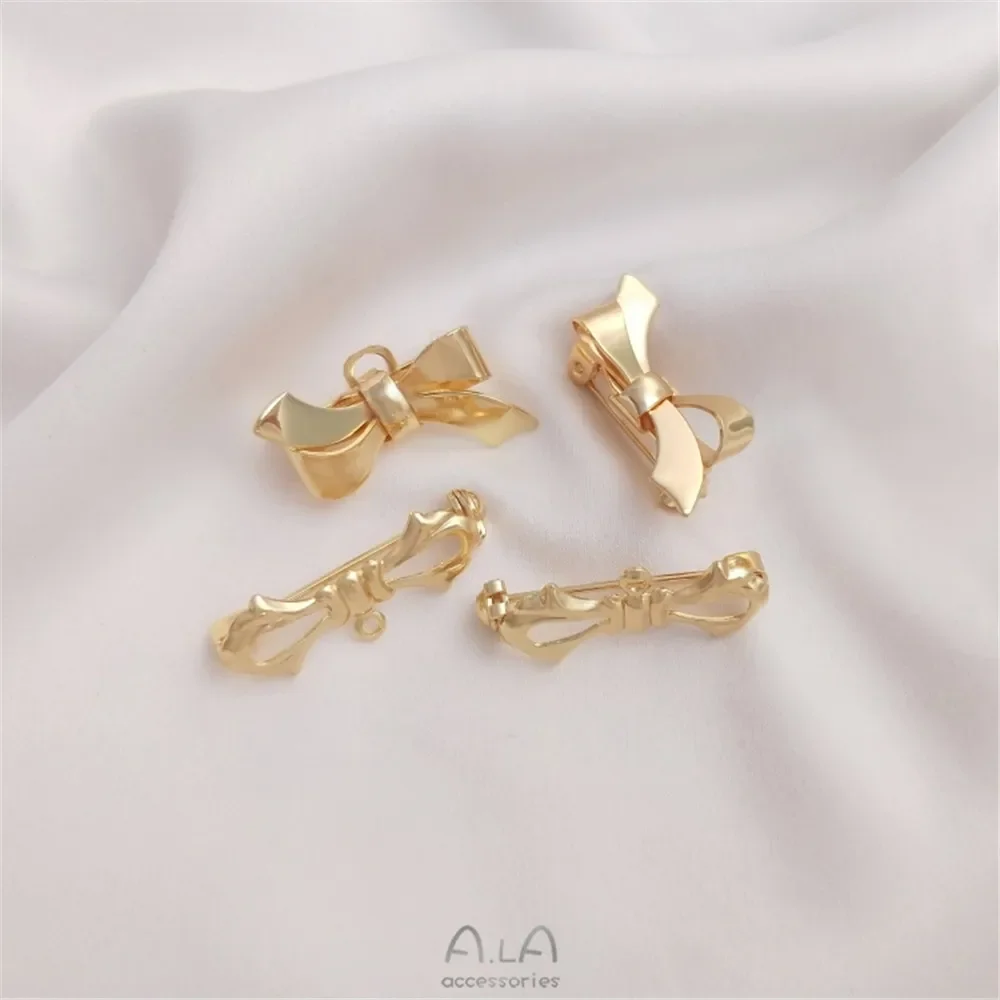 

14K gold bow-tie brooch handmade with hanging ring brooch DIY material gold plated brooch accessories